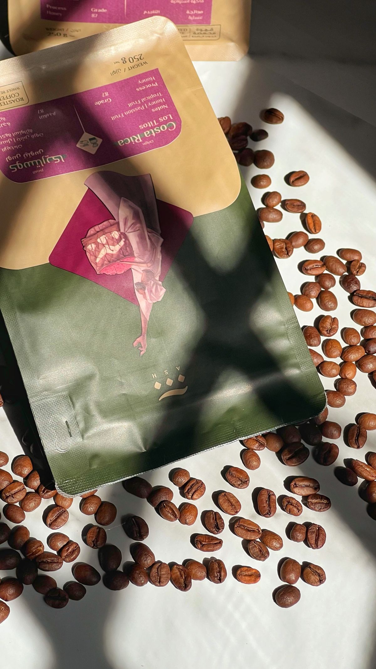 Coffee bags with coffee beans